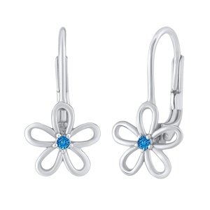 Strieborné náušnice - kvet s modrým Swarovski® Zirconia