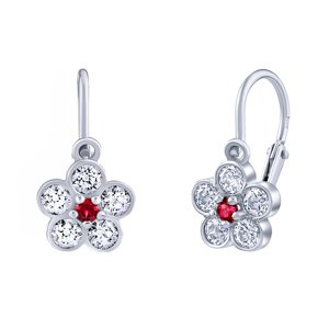 Náušničky Ema pre deti zo striebra so Swarovski Zirconia vo farbe čírej a červenej