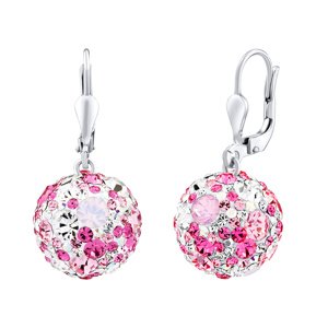 Strieborné visiace náušnice guličky 13 mm so Swarovski® Crystals ružové