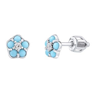 Strieborné náušnice kvetinky Helene s čírymi Brilliance Zirconia a modrými Crystals - dámske aj dets