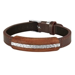 Kožený náramok v kombinácii dreva a ocele variant 17-20 cm