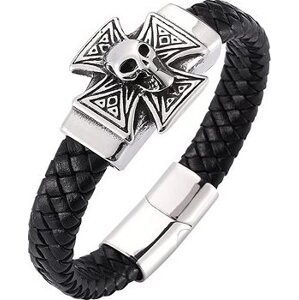 Kožený náramok 20,5 cm – kríž/lebka PD0276