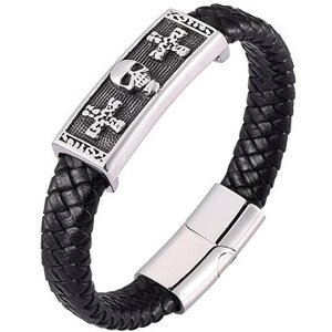 Predator Q1 Kožený náramek 20,5cm kříže/lebky PD0480/V