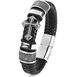 Predator Q1 Kožený náramek kříž 22,5cm A7004-5/V