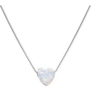 EVOLUTION GROUP Strieborný náhrdelník so syntetickým opálom biele srdce 12048.1 (Ag, 925/1000, 1,0 g)