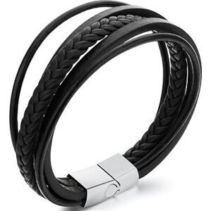 TROLI Náramok z čiernych kožených pásiek Leather