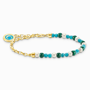THOMAS SABO strieborný náramok na charm Blue beads and Charmista disc gold A2130-140-7