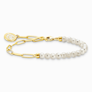 THOMAS SABO strieborný náramok na charm White pearls and Charmista disc gold A2129-430-14