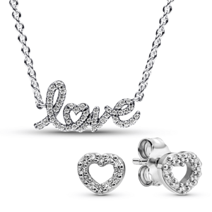 PANDORA set náhrdelník a náušnice Love 393076C01-45+290528CZ