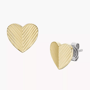 FOSSIL náušnice Harlow Linear Texture Heart Gold-Tone FOJF04654710