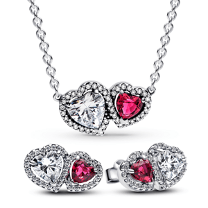 PANDORA strieborný set náhrdelník a náušnice Spojené srdcia 293633C01+393632C01