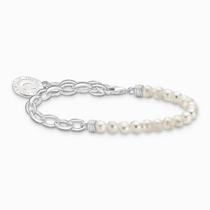 THOMAS SABO strieborný náramok na charm White pearls and disc silver A2128-158-14