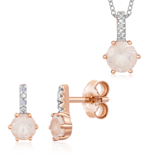 SOFIA zlatý set prívesok a náušnice s ruženínom a diamantmi 0,01ct H/I PAK12037R+PAK12039R