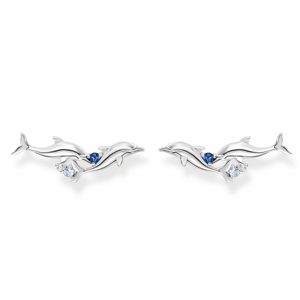 THOMAS SABO náušnice Dolphin with blue stones H2232-644-1
