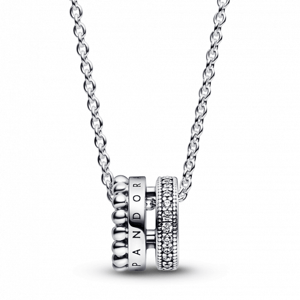 PANDORA náhrdelník Signature Logo Pavé a guličky 392311C01-45