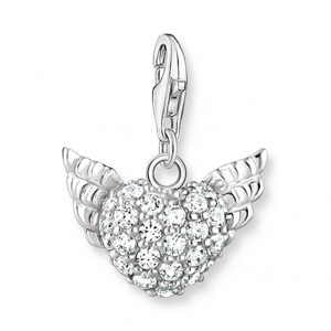 THOMAS SABO strieborný prívesok charm Winged heart white stones silver 0626-051-14