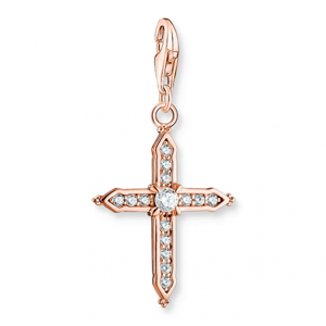 THOMAS SABO strieborný prívesok charm Cross with white stones rose gold 1913-416-14