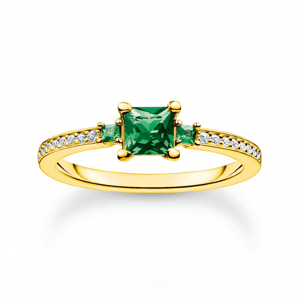 THOMAS SABO prsteň Green stone with white stones gold TR2402-971-6
