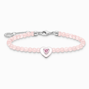 THOMAS SABO strieborný náramok Heart with beads of rose quartz A2092-035-9