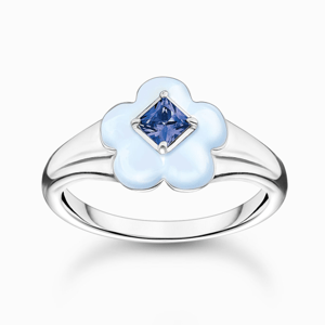 THOMAS SABO prsteň Flower with blue stone TR2433-496-1