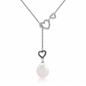 SOFIA strieborný náhrdelník so srdiečkami a perlou WWPS080584N-1