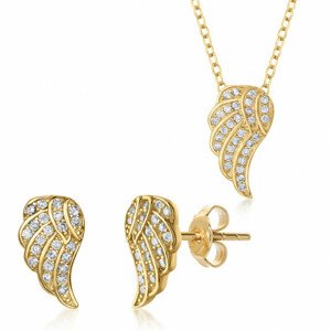SOFIA strieborný set náhrdelník a náušnice anjelské krídla IS028CT012YG+IS028OR086YG
