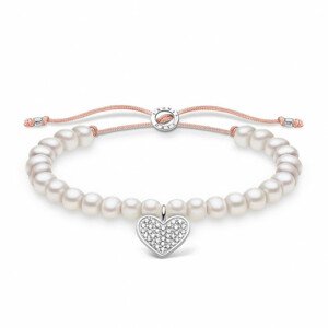 THOMAS SABO šnúrkový náramok White pearls heart pavé A1986-199-14-L20v