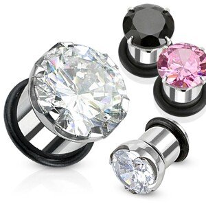 Tunel plug do ucha z chirurgickej ocele so zirkónom a gumičkou - Hrúbka: 4 mm, Farba piercing: Číra