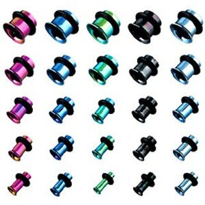 Tunel do ucha z titánu, anodizovaný, viacfarebný s gumičkou - Hrúbka: 4 mm, Farba piercing: Modrá