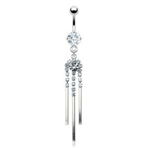 Luxusný piercing do pupka z ocele so zirkónovou zvonkohrou