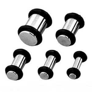 Plug do ucha z chirurgickej ocele s dvoma gumičkami - Hrúbka: 6 mm