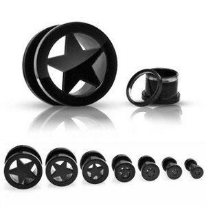 Tunnel do ucha z titánu, anodizovaný, s hviezdou v strede, čierny so šrubovaním - Hrúbka: 6 mm