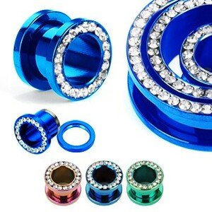 Farebný anodizovaný tunel do ucha z titánu so zirkónmi v kruhu - Hrúbka: 6 mm , Farba piercing: Fialová