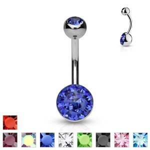 Piercing do pupku z ocele 316L - zirkón zaliaty priehľadnou glazúrou, rôzne farby zirkónov - Farba zirkónu: Aqua modrá - Q