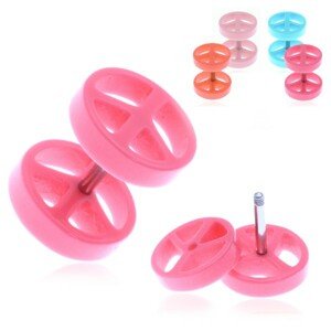 Fake akrylový plug do ucha s farebným symbolom mieru - Farba piercing: Ružová Tmavá