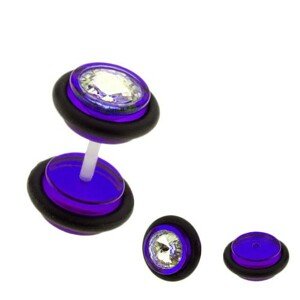 Falošný plug do ucha UV - farebné kolieska, zirkón - Farba piercing: Tmavá Modrá