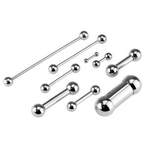 Oceľový piercing v striebornom odtieni - rovná tyčka ukončená guličkami - Rozmer: 1,2 mm x 11 mm x 3 mm