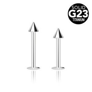Titánový piercing do brady a pery v striebornej farbe - lesklý hrot na konci - Rozmer: 1,2 mm x 8 mm x 3 mm