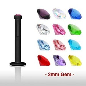 Labret do brady z bioplastu so zirkónom - Dĺžka piercingu: 12 mm, Farba zirkónu: Červená - R
