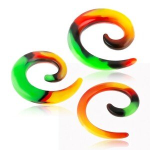 Silikónový expander do ucha, špirála s rastafariánskym motívom - Hrúbka: 12 mm