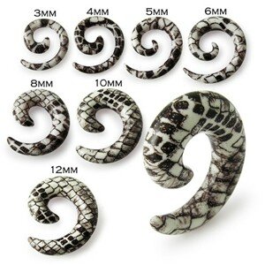 Slimák do ucha - bielohnedý expander s hadím motívom - Hrúbka: 4 mm