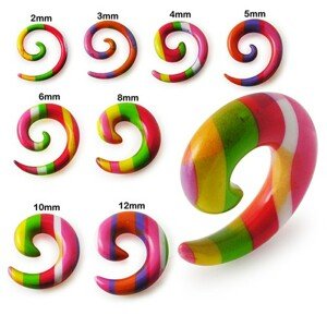 Expander do ucha - špirála s farebnými prúžkami - Hrúbka: 3 mm