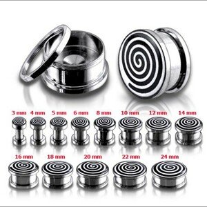 Tunel plug do ucha z chirurgickej ocele, čierno-biela špirála - Hrúbka: 12 mm