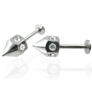 Piercing labret do brady so zirkónmi po obvode hrotu - číry, pár