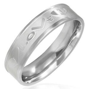 Oceľová obrúčka s matným stredovým pásom, "I LOVE U" - Veľkosť: 57 mm