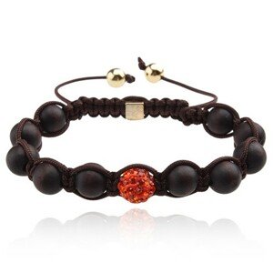 Náramok Shamballa, čokoládovohnedé korálky, oranžová zirkónová guľôčka