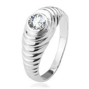 Prsteň, stupienkovité ramená, číry zirkón, zo striebra 925 - Veľkosť: 59 mm