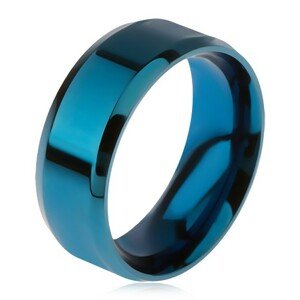 Lesklý oceľový prsteň modrej farby, skosené okraje - Veľkosť: 56 mm