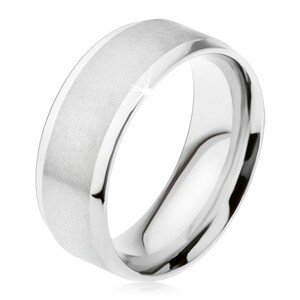 Prsteň z ocele 316L, matný stredový pás, lesklé šikmé okraje - Veľkosť: 59 mm
