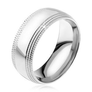 Oceľový prsteň, lesklý povrch, stupňovito zrezané ryhované kraje - Veľkosť: 62 mm
